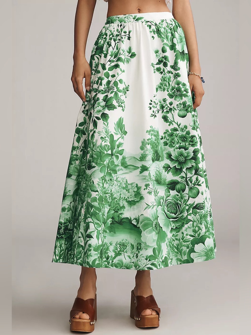 NWT Anthropologie Maeve Jacie Poplin Maxi Skirt Green Botanical Floral Garden M